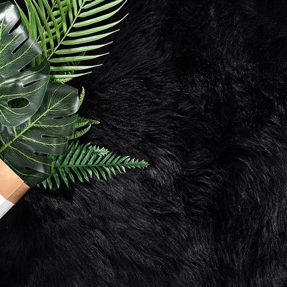 Latepis 9 x 12 Area Rug for Living Room Black Fur Faux Sheepskin Fluffy Rug for Bedroom Big Shag Carpet for Living Room Shaggy Rugs Rectangle