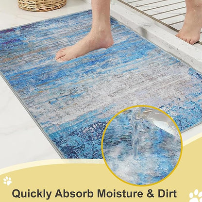 COMSLE Door Mat Soft Absorbent Indoor Front Entryway Rug Machine Washable Entrance Mats for Muddy Paws Non Slip Throw Rugs 24" x 36" Doormat for Inside Foyer Bedroom - Blue