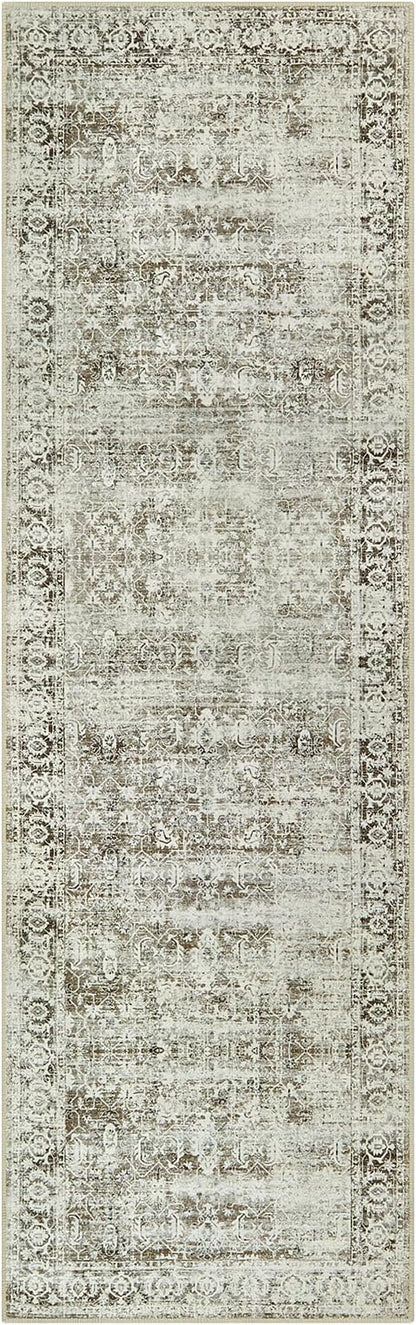 Morebes Vintage Extra Long Runner Rugs for Hallways 10 ft, Washable 2x10 Runner Rug for Kicthen Non Slip, Soft Distressed Non-Shedding Throw Carpet for Entryway Living Room, Brown