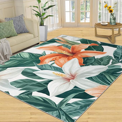 Lily Flowers Rugs for Bedroom - 5x8 Area Rug - Abstract 3D Flowers Rugs for Living Room, Tropical Plants Rug, Washable Home Decor Carpet