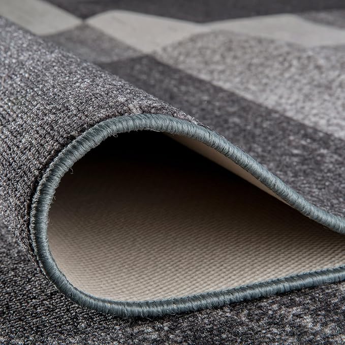 Rugshop Modern Boxes Design Non-Slip (Non-Skid) Runner Rug 2' x 10' Gray