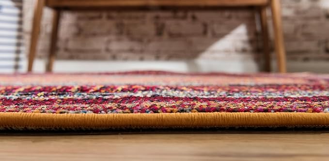 Unique Loom Estrella Collection Rustic, Distressed, Modern, Abstract Area Rug (6' 0 x 6' 0 Round, Orange/Black)