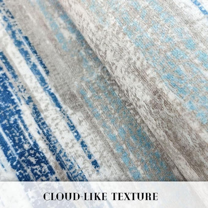 Modern Abstract Runner Rug 3x14, Blue Washable Long Kitchen Runner Non-Slip Soft Hallway Rug Runner Ultra Thin Print Faux Wool Carpet for Entryway Bedroom Laundry Room Indoor Home Decor