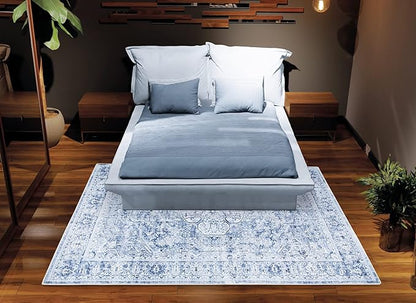 Bloom Rugs Washable Non-Slip 9' x 12' Rug - Ivory/Denim Blue Traditional Medallion Area Rug for Living Room, Bedroom, Dining Room, and Kitchen - Exact Size: 9' x 12'