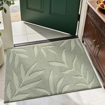 LUMI Front Door Mat Indoor Entrance 24"x36", Low Profile Welcome Mat, Non-Slip Washable Doormat with Rubber Backing for Entrance, Patio, Garage, Green