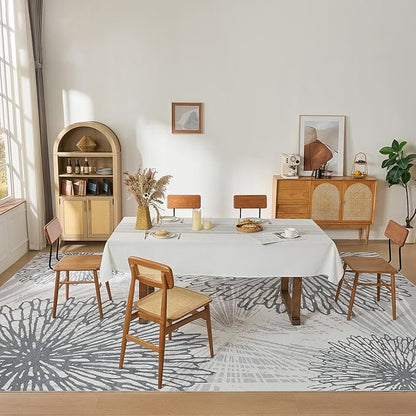 WITSHOCK 10x12 Washable Rug for Living Room,Modern Floral Distress Print Pattern Area Rugs,Stain Resistant with Non Slip Backing Carpet for Dining Room,Bedroom & Home Decor,Grey White