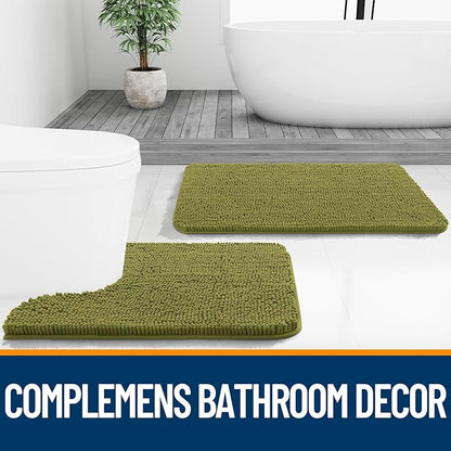 OLANLY Bathroom Rugs 36x24, Extra Soft Absorbent Chenille Bath Rugs, Rubber Backing Quick Dry, Machine Washable Bath Mats for Bathroom Floor, Tub and Shower, Home Decor Accessories, Willow Green