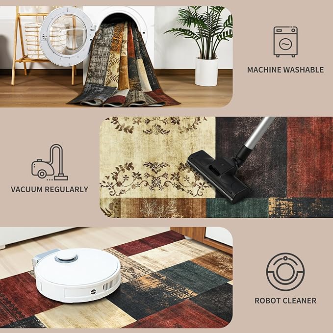 DweIke Washable Area Rugs for Living Room, 4x6 Soft Bedroom Rugs, Geometric Print Non-Slip Modern Rug, Stain Resistant Throw Carpets for Office Nursery Dining Room Home Dorm Decor, Colorful
