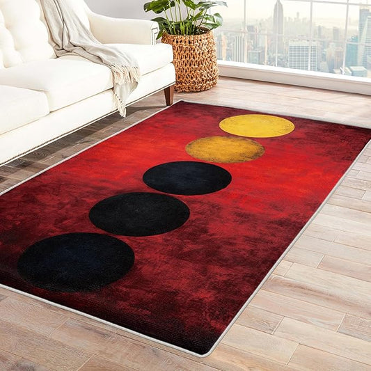Geometric Rug - 7x10, Red Gradient, Modern Large Area, Washable Non Slip Soft Indoor Carpet, Kids & Pets Friendly, Geometric Home Decor