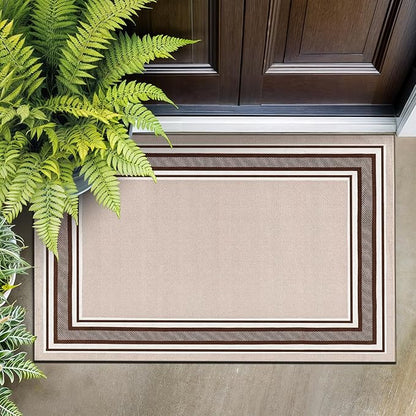 Beverly Rug Non Slip Area Rugs 2x3 Modern Bordered Non Skid Rubber Backing Soft Entryway Rug for Living Dining Room Easy to Clean Non Shedding Kitchen Bedroom Indoor Carpet 2 x 3 Beige-Brown