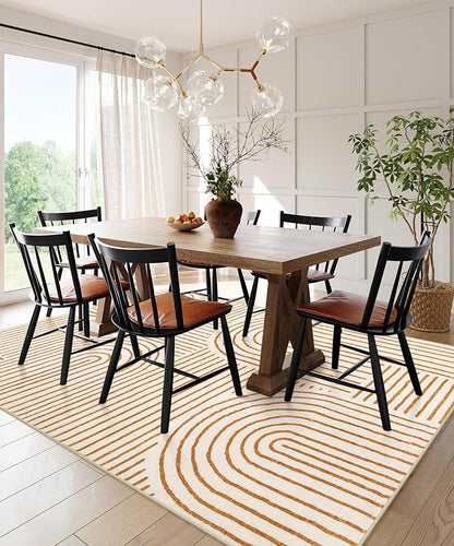 Lahome Abstract 10x14 Area Rugs for Living Room Bedroom, Soft Large Washable Rugs, Ultra-Thin Non-Slip Modern Dining Room Rug Non-Shedding Accent Carpet for Office, Orange