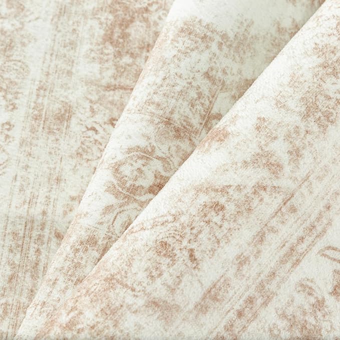 Runner Rug 3x7 Cream Hallway Washable Beige Carpet Non Slip Vintage Medallion Beige Carpet Low Pile Soft Distressed Retro Indoor Long Rug for Entryway Kitchen Bathroom Laundry Bedroom