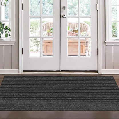 Ottomanson Mud Mat 2' x 4' Entryway Rug - Non-Slip Scraper Doormat for Muddy Paws, Dirt Trapping Indoor/Outdoor Mat for High-Traffic Areas, Kitchen, Garage, Patio, Black
