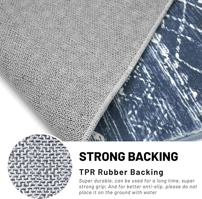 KUTA Moroccan Washable Hallway Runner Rug, 2x6 Non-Slip Vintage Navy Blue Boho Rugs Kitchen Runners Ultra Soft Distressed Geometric Floor Carpet for Bedroom Laundry Living Room