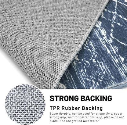 KUTA Moroccan Washable Hallway Runner Rug, 2x6 Non-Slip Vintage Navy Blue Boho Rugs Kitchen Runners Ultra Soft Distressed Geometric Floor Carpet for Bedroom Laundry Living Room