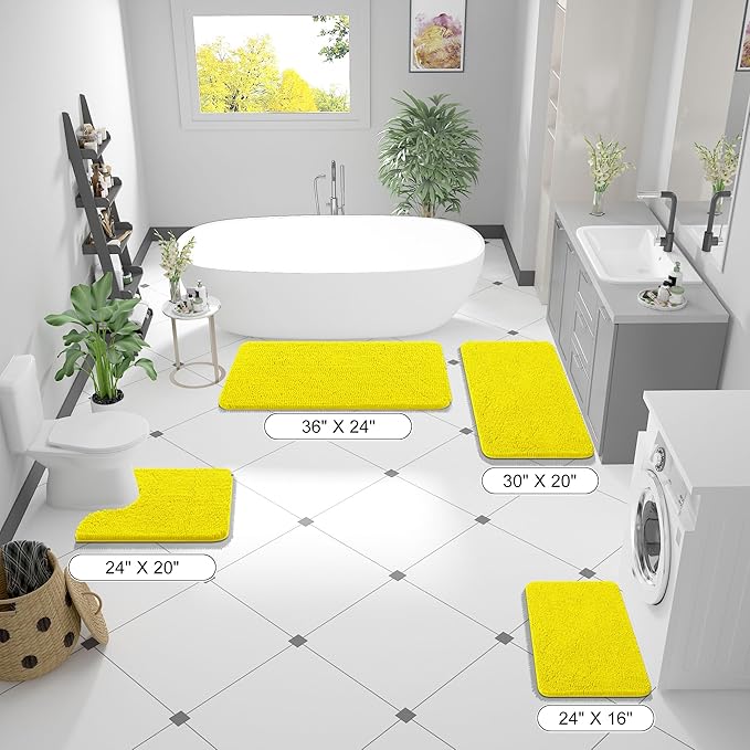 OLANLY Bathroom Rugs 44x24, Extra Soft Absorbent Chenille Bath Rugs, Rubber Backing Quick Dry, Machine Washable Bath Mats for Bathroom Floor, Tub and Shower, Home Decor Accessories, Lemon Yellow