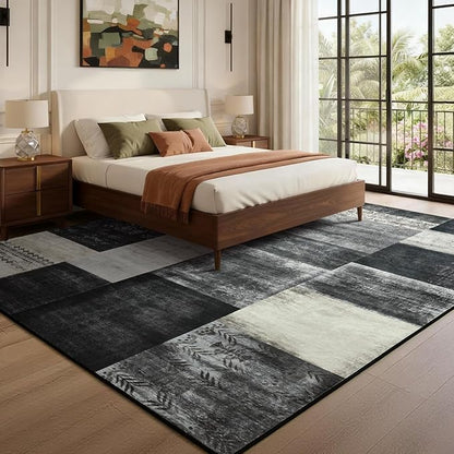 DweIke Washable Area Rugs for Living Room, 5x7 Soft Bedroom Rugs, Geometric Print Non-Slip Modern Rug, Stain Resistant Throw Carpets for Office Nursery Dining Room Home Dorm Decor, Black and White