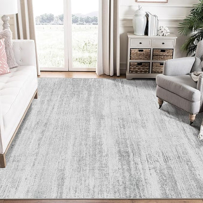 MUJOO 6x9 Area Rugs Washable,Modern Abstract Rugs for Living Room Bedroom Dining Room,Large Non Slip Throw Carpet Indoor,Low Pile Accent Neutral Grey