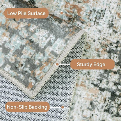 GENIMO Washable Area Rugs for Living Room, 10x14 Modern Non Slip Rugs, Low Pile Lightweight Soft Print Rug for Bedroom, Dining Room, Home Office, Washed Light Blue