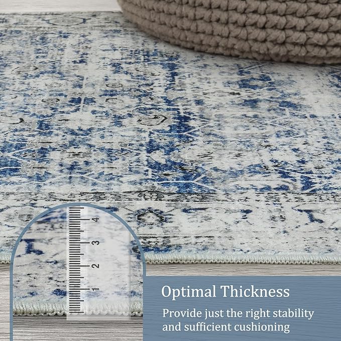 Morebes Vintage Hallway Runners 12 Ft Non Slip, Washable Blue Hall Runner Rugs, Super Soft Distressed Extra Long Floor Carpet for Kitchen Entryway Living Room Dining Farmhouse