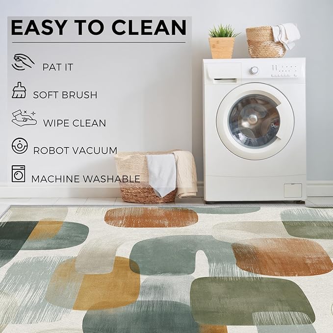 Mid Century Modern Rugs for Entryway, 2x3 ft, Abstract Geometry Area Rugs for Bedroom Kitchen Entrance, Soft Non Slip Washable Boho Geo Geometric Indoor Door Mat Home Decorations Dt-Ghf-19