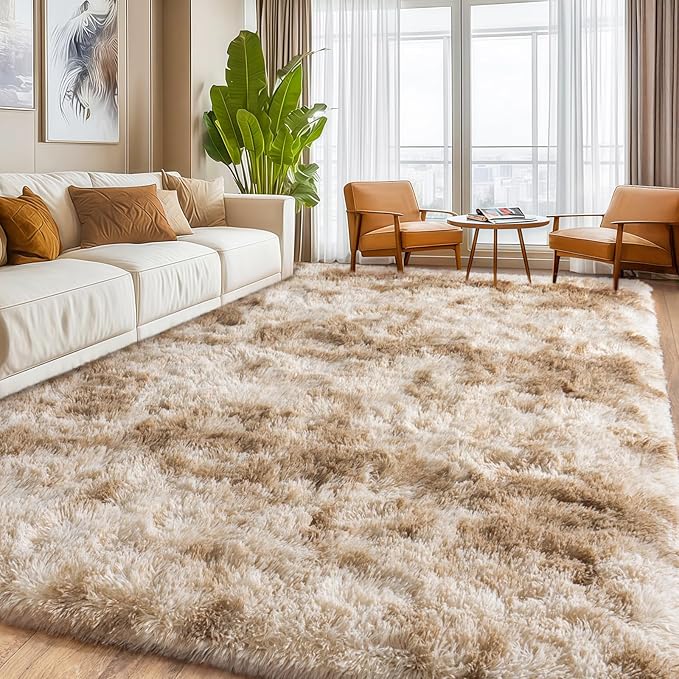 Upgrade Non-Slip Plush Rugs for Living Room, Soft Shaggy Carpets for Living Room, Fuzzy Rugs for Kids' Room, Perfect Decor for Modern Home Tie Dye Camel 5x7 Feet