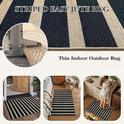 Lahome Striped Easy Jute Entryway Rug, 2x3 Kitchen Rugs Non Slip Washable Indoor Outdoor Door Mat, Farmhouse Neutral Lightweight Non Shedding Small Carpet for Entry Welcome Door