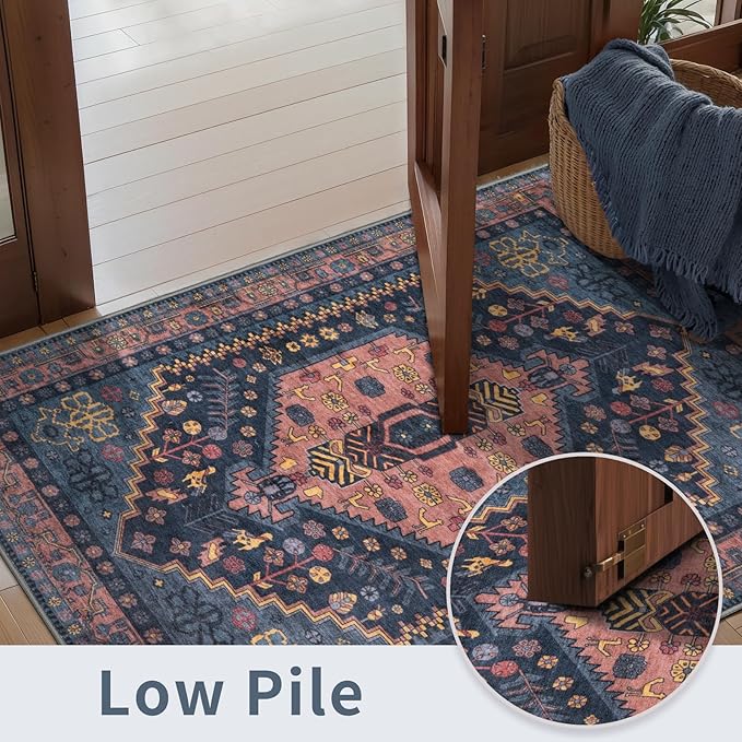 Ciicool Washable Runners Area Rug for Hallways, Ultra Soft 2x8ft Boho Runner Non-Slip Vintage Oriental Long Carpet for Kitchen Bedroom Laundry Bathroom