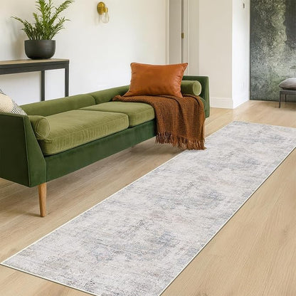 Non Slip 10ft Long Hallway Runner Rug - Blue and Gray 2 x 10 Runner Rug, Washable & Waterproof 2x10 Kitchen Floor Mat - Modern Abstract Design Décor