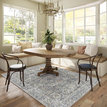 Washable Area Rugs 5'x7' Non-Slip Vintage Boho Distressed Fade Resistant Low Pile Carpet for High-Traffic Living Room, Bedroom & Dining Room