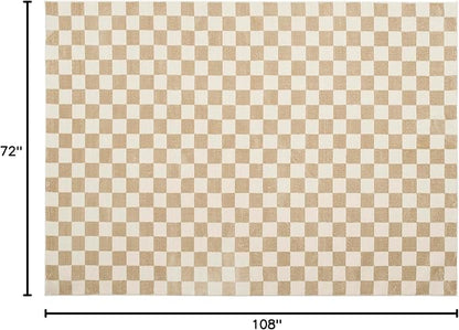 Revival Rugs Gambit 6'7"x9' Checkered Rug Washable Area Rug for Living Room Bedroom - 100% Recycled Oeko-TEX Certified, Medium Pile, Camel, Beige