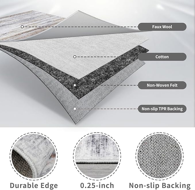 2x3 Small Washable Area Rug: Non-Slip Indoor Door Mat for Entrance Doorway Kitchen Bedroom Living Room - Abstract Farmhouse Throw Rug for Modern Home Decor Beige Grey