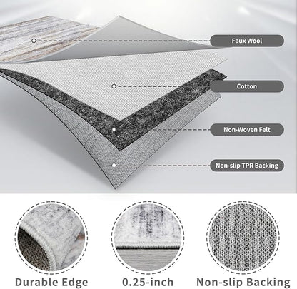 2x8 Washable Runner Rug for Family: Easy-to-Clean Runners for Hallway Entryway Bedroom - Stain and Water Resistant Rugs with Non-Slip Backing - Soft Low-Pile Carpet Beige Grey