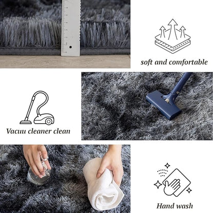 5x7 Area Rugs for Living Room Bedroom, Soft Fluffy Shaggy Bedside Rug, Indoor Floor Carpet for Kids Playroom, Dorms, Nursery Rooms, Home Decor (Tie-Dyed Dark Grey 5'x7')