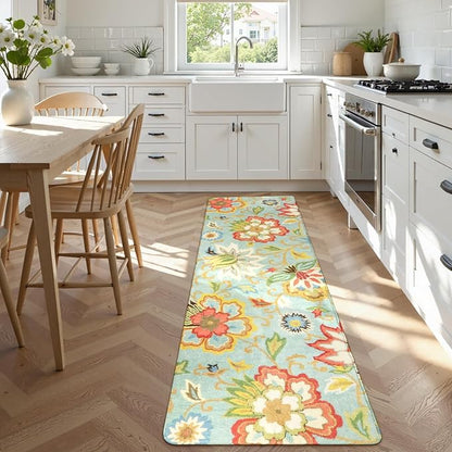 Lahome Collection Floral 2'x6' Non Slip Vintage Hallway Runner, Laundry Throw and Mats for Laundry Room, Washable Kitchen Floor Bathroom Hallway Entryway Area Rugs