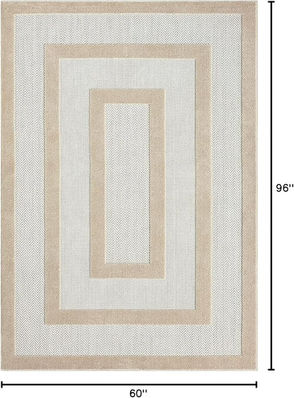 Abani Area Rugs - Modern Minimalist Pattern - Cream Rug for Living Room, Bedroom, Dining Room - Indoor/Outdoor - Easy to Clean - Non-Shedding - 5' x 8'