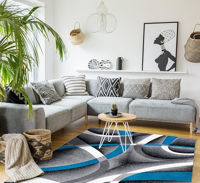 Persian Rugs 2305 Turquoise White Swirlss 2'2 x 7'4 Runner Modern Abstract Area Rug Carpet