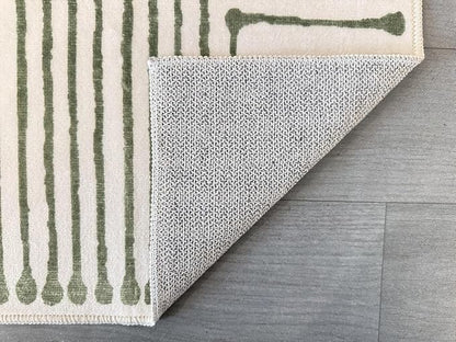 GLN Rugs Contemporary Collection - Machine Washable Area Rug, Contemporary Washable, Non Slip, Low Pile Chenille Rug, Living Room, Bedroom, Kitchen Rug (2' x 3' Green Beige)