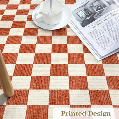 LIVEBOX 8x10 Area Rugs for Living Room, Checkered Non-Slip Washable Rugs, Farmhouse Neutral Classic Halloween Pattern Large Boys Area Rug for Bedroom, Carpet for Dining Room Office(Orange,8'x10')