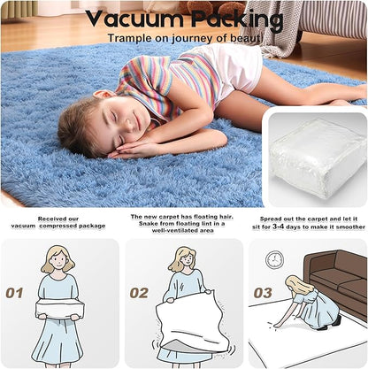 5x7 Blue Rugs for Living Room Bedroom, Fluffy Large Area Rug Soft Shag Non-Slip Carpet for Kids Boys and Girls Room Dorm Home Decor (5ft x 7ft)