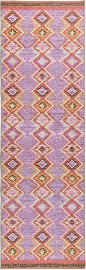 Dash & Albert Rhapsody Spice Machine Washable Rug, Runner-2.5 X 8 Feet, Red/Purple Graphic Pattern - Premium Luxury Hotel Quality Soft Breathable Hypoallergenic Machine Washable Easy Care All
