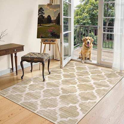Lahome Moroccan Living Room Carpet - 4x6 Area Rug Washable Non-Slip Soft Rugs for Bedroom Ultra-Thin Throw Rug for Office, Modern Print Indoor Carpet Rug for Laundry Room Kitchen (Taupe, 4'x6')