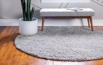 Unique Loom Davos Shag Collection Area Rug - Solid (9' 10" Round, Sterling)