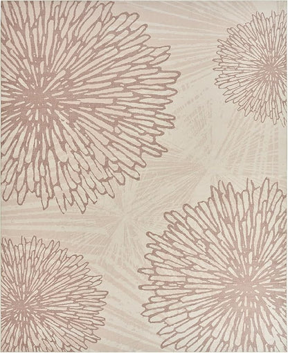 WITSHOCK 7x10 Area Rugs for Living Room: Beige Floral Washable Rugs for Bedroom Dining Room Office Nursery Modern Non-Slip Stain Resistant Low Pile Home Decor（Beige/Brown,7'x10'）