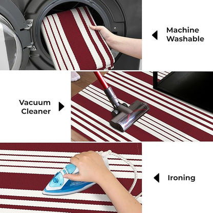 KOZYFLY Striped Outdoor Rug Red and White 27.5x43 Inches Front Door Rug Christmas Woven Area Rug Washable Indoor Doormats Entrance Mat for Holiday Kitchen Entryway Patio Front Porch