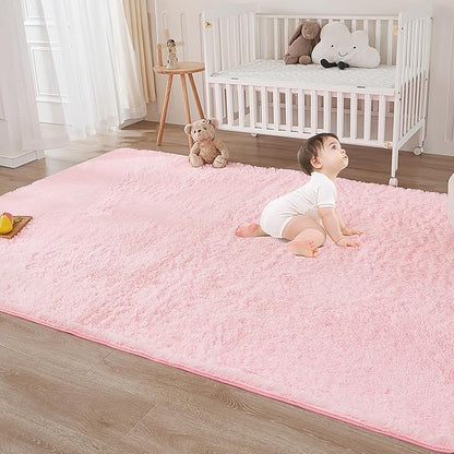 Andency 8x10 Area Rugs for Living Room, Pink Non-Slip Fluffy Soft Large Shag Bedroom Carpet, Big Indoor Thick Nursery Rug for Kids Dorm Home Decor Aesthetic