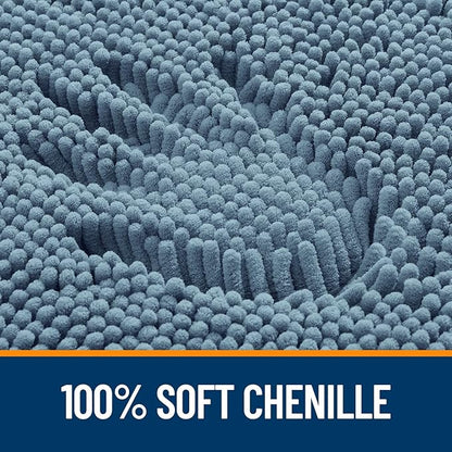 OLANLY Toilet Rugs U-Shaped 24x20, Extra Soft Absorbent Chenille Contour Bathroom Rugs for Toilet, Dry Quickly, Machine Washable, Non-Slip Bath Mat, Airy Blue