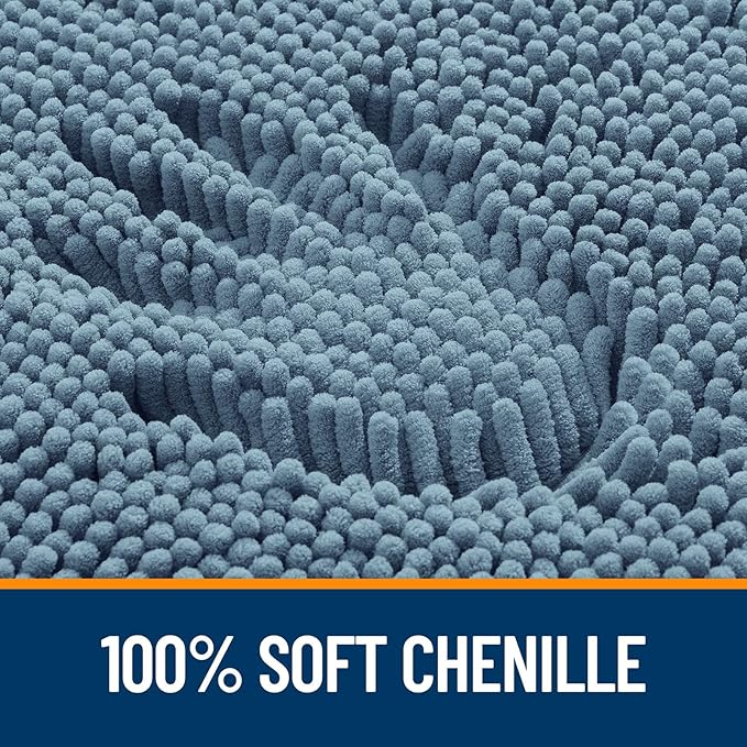 OLANLY Bathroom Rugs 44x24, Extra Soft Absorbent Chenille Bath Rugs, Rubber Backing Quick Dry, Machine Washable Bath Mats for Bathroom Floor, Tub and Shower, Home Decor Accessories, Airy Blue