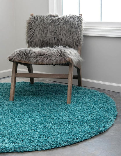 Unique Loom Solid Shag Collection Area Rug (7' 1" Round, Deep Aqua Blue)