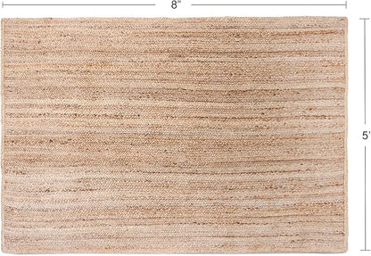 REDEARTH Rectangular Area Rug - Hand Woven Braided 100% Natural Jute - Artisan Made Boho Jute Rugs for Bedroom - Kitchen - Living Room - Farmhouse - Aesthetic Home Decor (5'x8' - Natural)